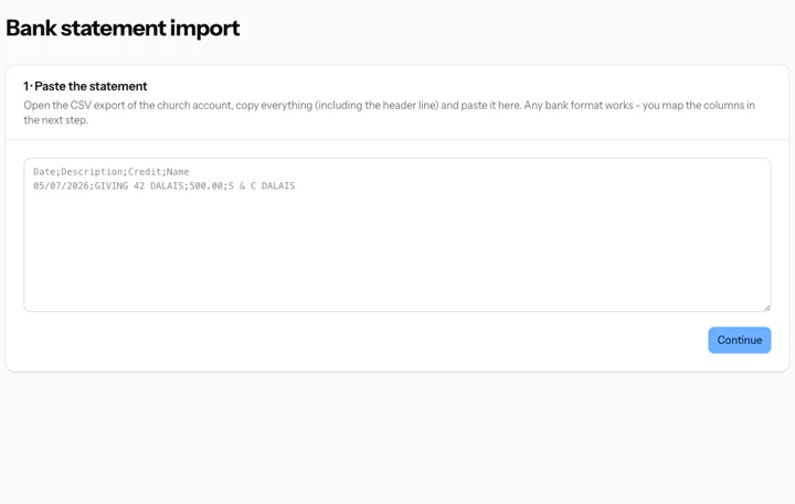 CBC bank statement import with CSV entry, currency and column mapping.