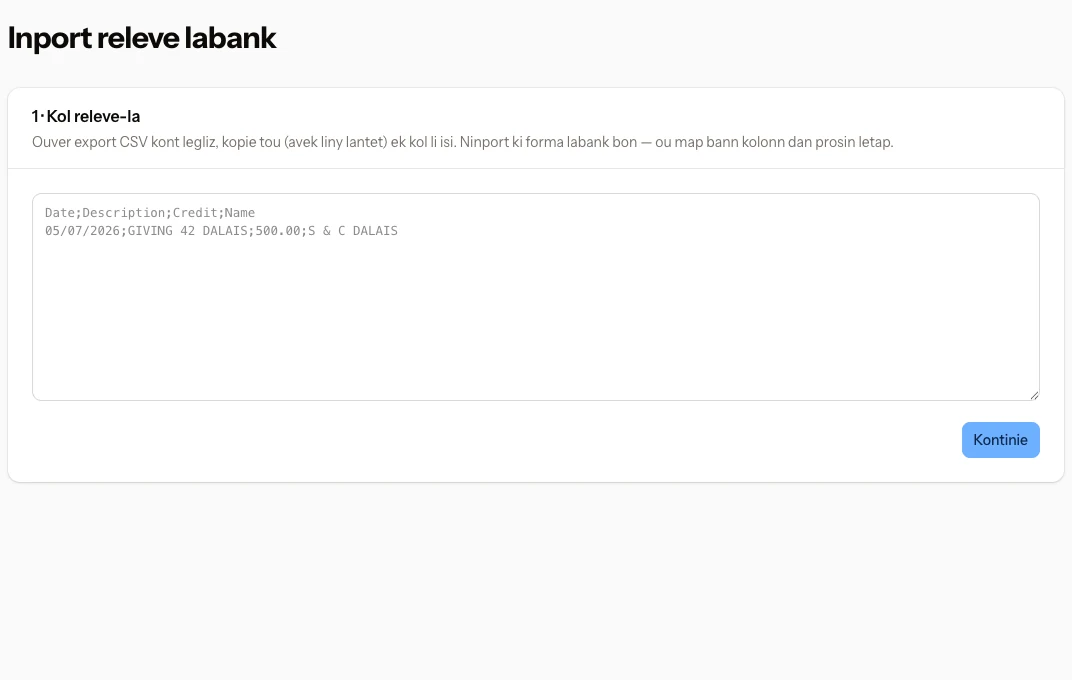 Inport releve labank CBC avek lantre CSV, deviz ek bann kolonn.