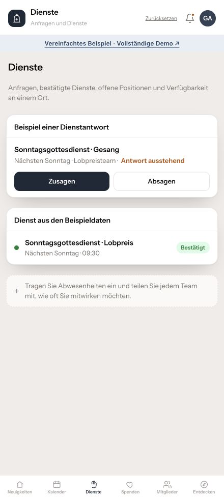 Vereinfachtes Funktionsbeispiel: Dienstanfragen auf Deutsch